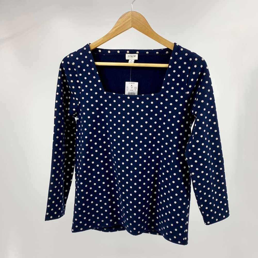 J. Crew Square Neck Navy Polka Dot Blouse